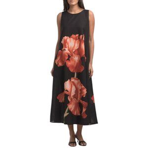 TERZO MILLENIO Made In Italy Linen Blend Sleeveless Floral Print Maxi Trapeze Dr